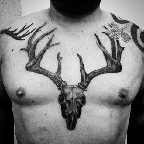 Moose Skull Tattoo, Skull Tattoo Chest, Tattoo Animal Skull, Animal Skull Tattoo, Deer Hunting Tattoos, Deer Skull Tattoo, Skull Tattoo Ideas, Moose Skull, Deer Head Tattoo