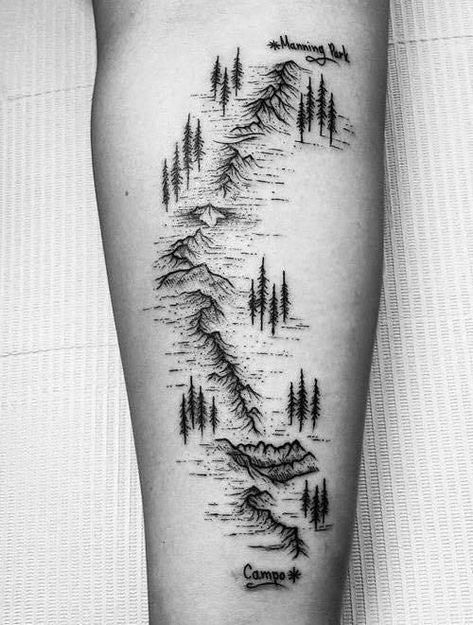 trees and trails Trail Tattoo Ideas, Path Tattoo, Hiking Appalachian Trail, Mountain Sleeve Tattoo, Trail Tattoo, Tennessee Tattoo, Utah Hiking Trails, Appalachian Trail Gear, Oregon Hiking Trails