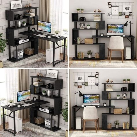 Shop Rotating Computer Desk with 5 Shelves Bookshelf - Overstock - 31456371 Bookshelf Shelves, Corner Desk With Storage, Modern Corner Desk, Rotating Desk, Traditional Bookcases, Bookshelf Modern, L Shaped Corner Desk, Computer Desk With Shelves, Shelves Modern