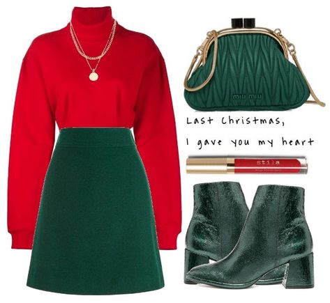 Red With Green Outfit, Red Green Outfit Aesthetic, Christmas Red Outfit Women, Christmas Elf Outfit Aesthetic, Red And Green Outfit Ideas, Red And Green Outfit Christmas, Christmas Elf Outfits Women, Polyvore Christmas Outfits, Green And Red Outfit Aesthetic