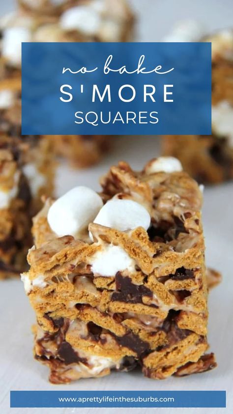 This S'more Squares recipe makes the most scrumptious little squares of summer fun…without the campfire! A sweet and delicious square of graham cereal, mini marshmallows and chocolate! Recipes With Mini Marshmallows, Squares With Marshmallows, Smores Squares, Mini Marshmallow Recipes, Mini Marshmallows Recipes, Peanut Butter Marshmallow Squares, Marshmallow Squares, Square Recipes, Christmas Tray