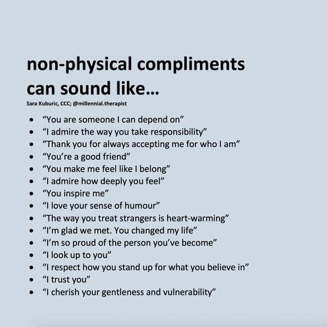 Sara Kuburic on Instagram: “For the past four months I’ve been writing a monthly post about non-physical compliments and loved the conversations that it has sparked.…” Physical Compliments, You Changed My Life, English Learning Spoken, Faith Encouragement, Good Listener, Emotional Health, Pretty Words, Real Talk, Life Skills