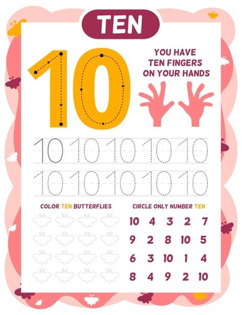 Number 10 worksheet template | Free Vector #Freepik #freevector #school #study #learning #math Maths Worksheet, Preschool Workbooks, Literacy Day, 1st Grade Writing, Educational Infographic, Alphabet Activities Preschool, Numbers For Kids, Numbers Preschool, Number Worksheets