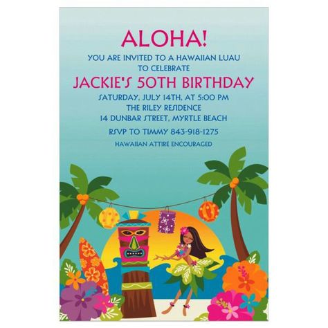 Luau Party Invitations, Luau Invitations, Luau Birthday Party, Hawaiian Birthday, Notes Online, Luau Birthday, Personalized Party Favors, Hawaiian Party, Sports Themed Party