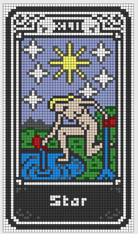 Cross Stitch Tarot Pattern, Pixel Tarot Card, Tarot Crochet Tapestry, Tarot Card Pixel Art Grid, Tarot Cross Stitch Patterns, Tarot Pixel Art, Tarot Card Cross Stitch, Tarot Cross Stitch, Crochet Tarot