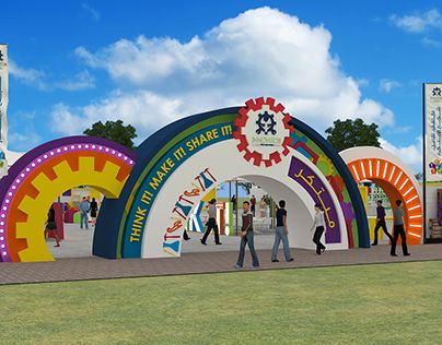 Festival Entrance Gate Design, Book Festival Ideas, Festival Gate Design, Music Festival Entrance, Festival Entrance, Event Arch, Arch Gate, Kids Gate, Photo Booth Design