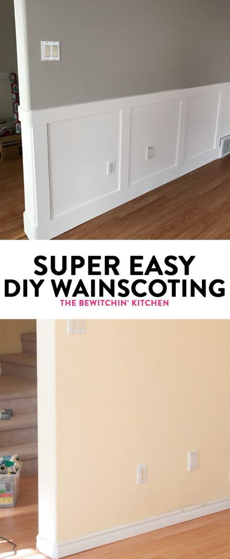 DIY Wainscoting renovation. I never thought installing wainscotting would be so easy. Here is some great inspiration! (Color: Benjamin Moore Cloud White.) Benjamin Moore Cloud White, Installing Wainscoting, Diy Wainscoting, Revere Pewter, Board And Batten, Easy Home Decor, Cloud White, Home Design Decor, Wainscoting