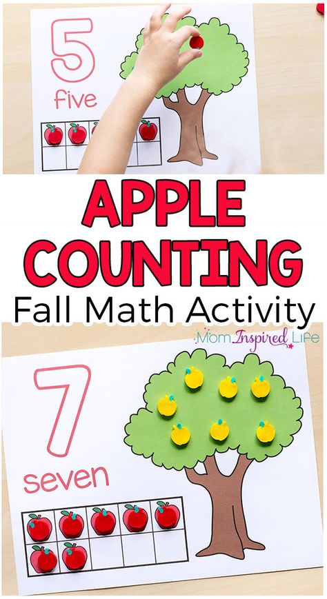 These apple counting mats are perfect for fall! From number identification to counting to one to one correspondence, this apple math activity covers it all! Apple Counting Activities For Preschool, Apple Math Preschool, Apple Math Worksheets, Math Apple Activities, Fall Math Activities, Apple Math, Math Mats, Apple Preschool, Preschool Math Worksheets