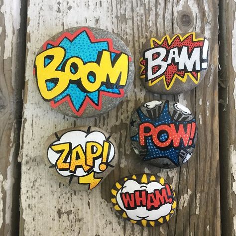 Batman Rock Painting, Superhero Rock Painting Ideas, Painted Rocks M&m, Batman Painted Rocks, Superhero Painted Rocks, Hulk Painted Rock, Book Character Painted Rocks, I Got A Rock, Sell Ideas