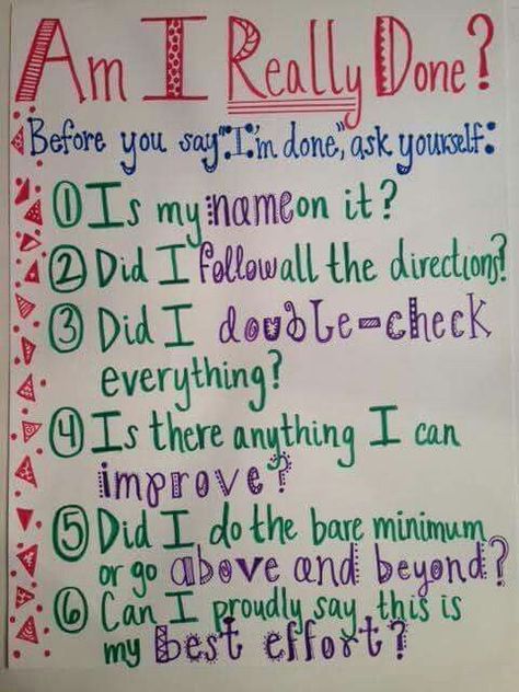 Anchor Chart for reminders before students turn in work. {image only} Classroom Anchor Charts, 5th Grade Classroom, Classroom Organisation, 4th Grade Classroom, School Study Tips, Beginning Of School, Future Classroom, Photo Story, Classroom Posters