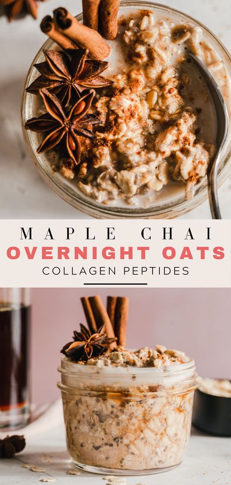 Overnight Oats Collagen Peptides, Overnight Oats Recipe Dairy Free, Collagen Overnight Oats, Winter Overnight Oats, Collagen Oatmeal, Fall Overnight Oats, Overnight Oats Dairy Free, Healthy Winter Breakfast, Overnight Oats Protein