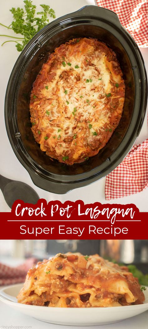 Crock Pot Lasagna is such a rich, creamy, meaty and filling dish! This super easy recipe for lasagna makes for a great easy weeknight dinner. Just build it up in your slow cooker, set it and forget it, and enjoy a delicious pasta dish without all the hassle. Crock Pot Lasagne, Crockpot Lasagne, Easy Crockpot Lasagna Recipe, Slow Cooker Lasagne, Pot Lasagna Recipe, Recipe For Lasagna, Crockpot Lasagna Soup Recipe, Lasagna Recipe Slow Cooker, Crock Pot Lasagna