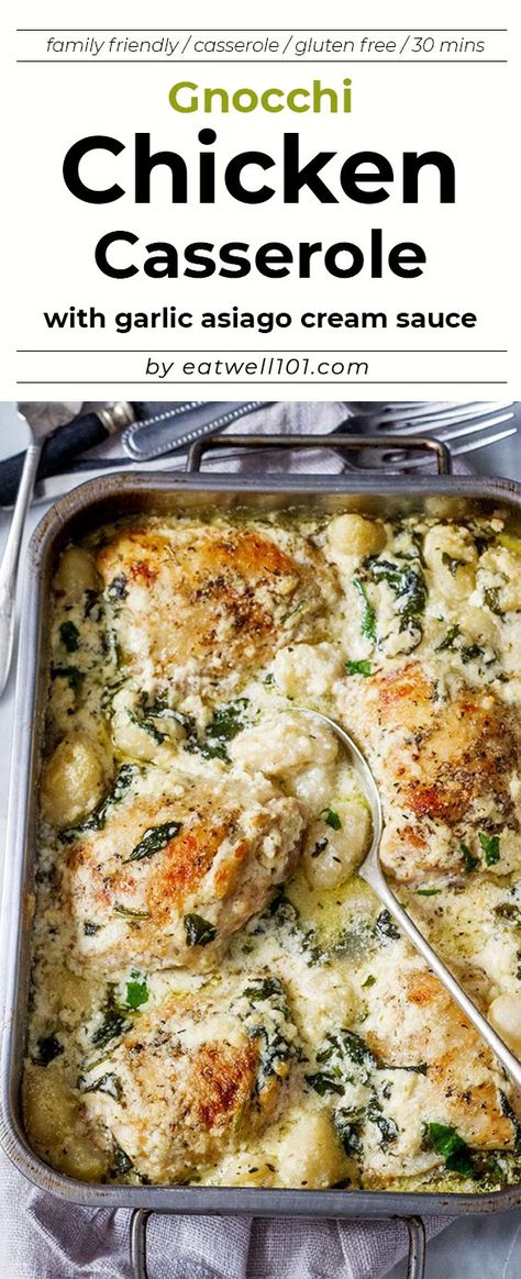 Chicken Gnocchi Casserole, Baked Chicken Gnocchi, Gnocchi Casserole, Gnocchi Dishes, Spinach Chicken, Gnocchi Recipe, Chicken Gnocchi, Seasoned Chicken, Diner Recept