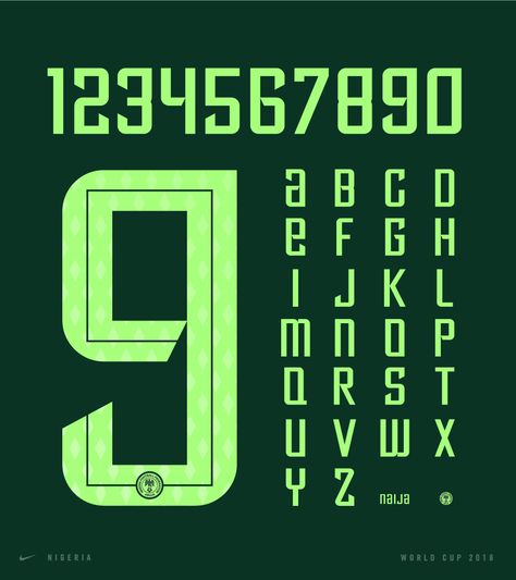 NIGERIA WORLD CUP 2018 - Matthew Wolff Nike Typography, Adidas Logo Art, Dm Logo, Football Fonts, Number Font, Jersey Font, Numbers Typography, Football Numbers, Sports Fonts