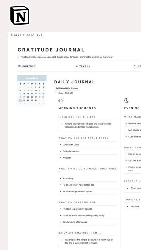 Notion Template Digital Gratitude Journal with Prompts Daily 5 Minute Journal Simple Minimalist Daily Affirmations Journal, 5 Minutes Journal, Yearly Review, Notion Tips, 5 Minute Journal, Evening Reflection, Digital Gratitude Journal, Journal Simple, Diary Template