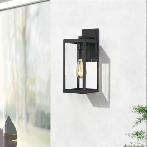 17 Stories Estellise Powder-Coated Black 14.74'' H Outdoor Wall Lantern | Wayfair Vintage Bulb, Exterior Wall Light, Outdoor Sconces, Outdoor Light Fixtures, Outdoor Wall Lantern, Simple Lighting, Wall Lantern, Gold Walls, Steel Wall