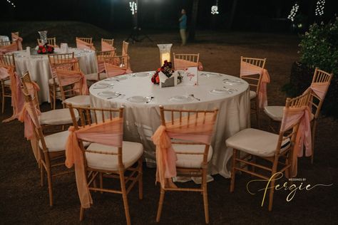 Round table reception seating at Beleza By The Beach, Goa. Two toned chair bows add a good pop of color and are a simple way to elevate your setup! Indian Wedding Decor | Outdoor Wedding Decor | Reception Decor | Round Table Decor | Chair Decor | Wedding Reception Round Table Seating Wedding, Round Table Reception, Chair Decor Wedding, Wedding Decor Outdoor, Wedding Decor Reception, Outdoor Wedding Decor, Indian Reception, Indian Wedding Decor, Round Table Decor