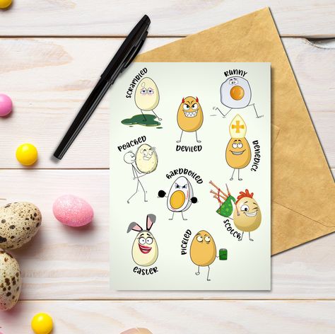 Printable Easter Card, Egg Pun Card, Funny Easter Card, Food Pun, Types of Eggs, Printable Greeting Card, A7 Card, Blank Greeting Card #printablecard #printables #eggpun #funnycard #eastercard #greetingcards #giftideas #easter #printondemand #megclaytondesigns #thecraftiestlawyer #shopsmall #etsy #etsyshop #supportsmallbusinesses #etsyfinds #digitalcard #eggpuncard #funnyeggcard #funnyprintablecard #cardforfoodie Funny Easter Cards, Rosh Hashanah Greetings, Types Of Eggs, Egg Card, Food Pun, Father's Day Greetings, Father's Day Greeting Cards, Pun Card, Funny Easter