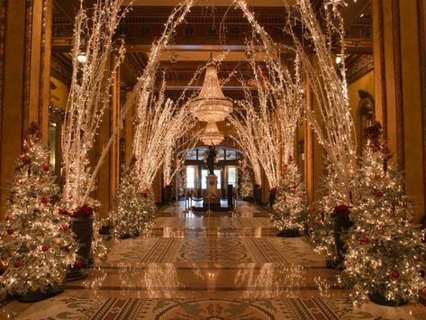 Hotels indoor christmas decoration Christmas Christmas tree aisle lighting christmas lights altar meal ballroom decorated New Orleans Christmas, Holiday Lights Display, Lobby Decor, Astoria Hotel, New Orleans Hotels, Christmas Getaways, Roosevelt Hotel, Holiday Hotel, Traditional Colonial