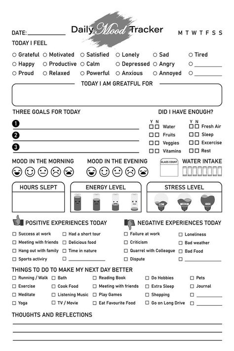 Understand your mental health situation and relax your mind to trigger positive impacts 😇 When we wake up in the morning isn't always remain same mood what we end up at the end of the previous day. And that's ok! This journal will help you to keep track your daily mood twice, necessary nutrition's you take, total time of you sleep, what exercise you perform, what goals you set for present day and so on. 😊 Mood Tracker Journal, Bullet Journal Mental Health, Mood Diary, Symptom Tracker, Wellness Tracker, Ab Challenge, Wake Up In The Morning, Relax Your Mind, Mental Health Counseling