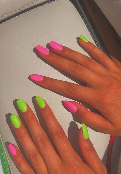 Bright Nails Multicolor, Neon Nails Multicolor, Bright Multicolor Nails, Oval Bright Nails, Super Bright Nails, Brightly Colored Nails, Bright Summer Acrylic Nails Solid Color, Pretty Neon Nails, Bright Color Nails Summer