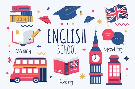 English School Design, English Logo Design, English Learning Website, English Background, English Stickers, English Illustration, English Drawing, English Poster, English Subject