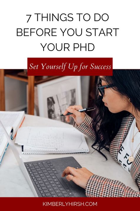 7 Things to Do Before You Start Your PhD: Set Yourself Up for Success (A person with long hair and glasses sits in front of a laptop and spiral bound notebook) Phd Acceptance Announcement, Phd In Nursing, Getting A Phd, Phd Announcement, Doctoral Degree Aesthetic, Phd Application Tips, English Phd Aesthetic, Educational Doctorate, Phd Preparation