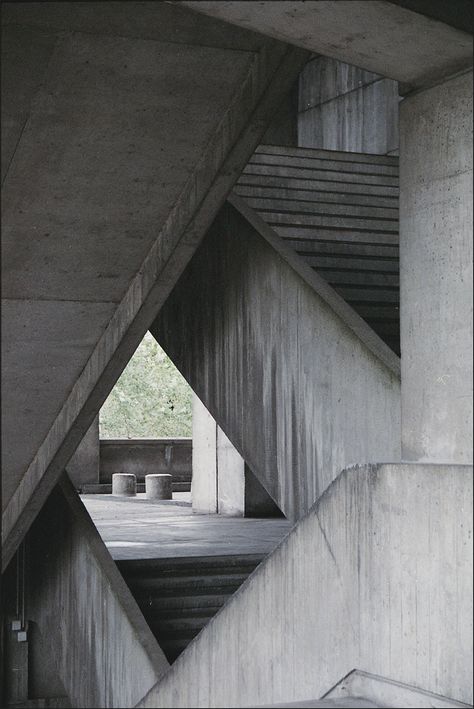 Brutalism #concrete                                                                                                                                                                                 More Brutalism Architecture, Modern Architecture Design, Concrete Architecture, Stairs Architecture, Concrete Stairs, Industrial Architecture, Brutalist Architecture, Concrete Design, Zaha Hadid