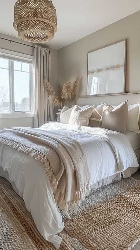 Subtle Bedroom Ideas, Modern Cozy Bedroom Neutral, Tudor Bathroom, Bed Inspo, Bungalow Ideas, Bedroom Neutral, Fresh Bedroom, Tiny Room, Neutral Bedroom Decor