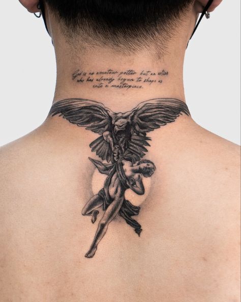 Greek myth tattoo Greek Mythology Tattoos Thigh Men, Greek Mythology Neck Tattoo, Greek Myth Tattoo Ideas, Ganymede Tattoo, Greek Minimalist Tattoo, Ancient Greek Tattoo Mythology, Greek Myth Tattoo, Greek Myth Tattoos, Greece Mythology Tattoo