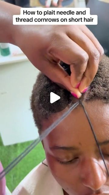 Braid Extensions On Short Hair, Plaits On Short Hair, Feed In Braids On Short Hair, Needle Threading Hairstyles, Braided Hairstyles On Short Hair, Needle Hair Plaiting Styles, Single Plaits Natural Hair, Needle And Thread Cornrows, Thread Braids Hairstyles