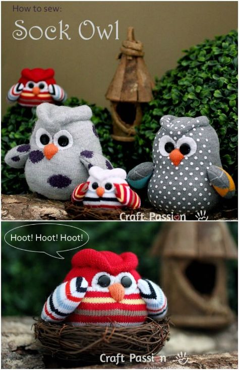 Sock Owl Sock Owl, Sock Animals Tutorial, Sock Animals Diy, Sock Projects, Diy Sock Toys, Puppets Diy, Sock Doll, Sock Puppets, Sock Dolls