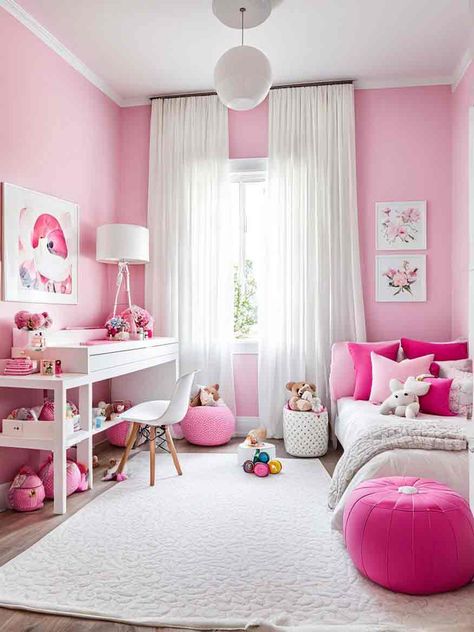 Girls Room Ideas Pink, Girls Pink Bedroom Ideas, Girls Pink Bedroom, Small Home Library Ideas, Girls Bedroom Organization, Library Design Ideas, Pink Girls Bedroom, Pink Kids Bedrooms, Pink Girls Room