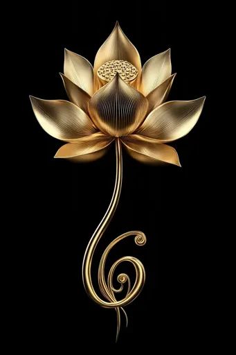 ↑↑↑ Larger size on website 🔸 A golden lotus flower, rendered in a 3D style, stands out against a black background. Its petals are Golden Lotus Flower, Golden Lotus, Lotus Flower, Black Background, Black Backgrounds, Lotus, Flowers, Pattern, Black