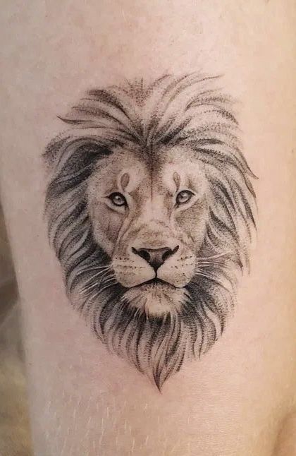 Lion On Hip Tattoo, Bear And Lion Tattoo, Walking Lion Tattoo, Lion Minimalist Tattoo, Lion And The Lamb Tattoo, Lion Neck Tattoo, Lion Of Judah Tattoo, Simple Lion Tattoo, Lion Shoulder Tattoo