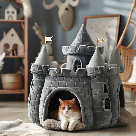 Royal Retreats: Castle-Inspired Pet Beds for Your Majestic Companions Diy Cathouse, Dog Castle, Cat Mansion, Dragon Bedding, Cat Castle, Cat House Diy, Dream's Cat, Cat Ideas, Kitty Stuff