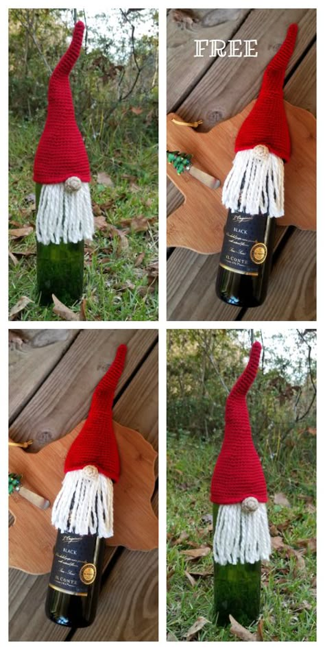 Christmas Scandinavian Gnome Bottle Top Cozy Free Crochet Patterns Santa Wine Bottle Cover, Crochet Christmas Bottle Cover, Crochet Gnome Wine Bottle Cover, Crocheted Wine Bottle Covers Free, Crochet Bottle Cover Free Pattern, Crochet Wine Bottle Cover Free Pattern, Crochet Wine Bottle Cover, Bottle Buddy, Crochet Wine