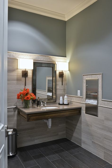 dental office guest bath Office Bathroom Design, Commercial Bathroom Designs, Chiropractic Office Design, House Bathroom Designs, Optometry Office, Toilette Design, Medical Office Decor, Dental Office Design Interiors, Office Waiting Rooms