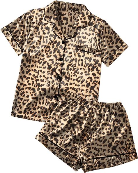 Ekouaer Silk Pjs Set Women's Stylish Leopard Short Sleeve Sleepwear Classy Loungewear Satin Pajama Sets(Pattern5,M) : Amazon.ca: Clothing, Shoes & Accessories Loungewear Satin, Silk Pjs Set, Pjs Shorts, Satin Pajama Sets, Classy Loungewear, Silk Pj Set, Leopard Pajamas, Satin Pjs, Silk Pjs