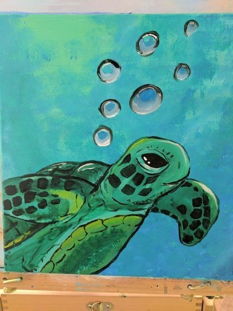 Turtle Painting Acrylic, Sea Turtle Painting, Simple Canvas Paintings, Cute Canvas Paintings, Easy Canvas Art, Canvas Drawings, Turtle Painting, Soyut Sanat Tabloları, Turtle Art