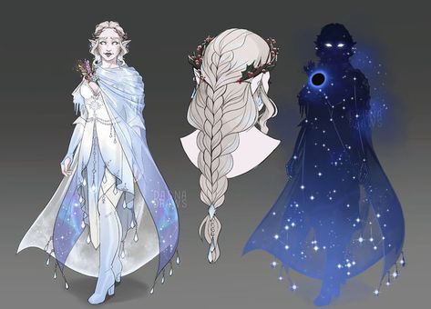 Star Inspired Character Design, Cosmic Character Design, Galaxy Character Design, God Oc Design, Moon Character Design, Winter Eladrin, Celestial Character Design, Echo Knight, Circle Of Stars Druid