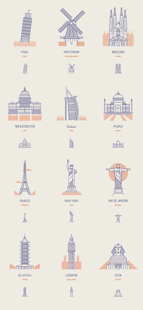 Line Icons of the World's Most Famous Landmarks World Landmarks, Zestaw Ikon, Doodle Icon, Travel Icon, Business Icon, Famous Landmarks, Travel Europe, Flat Icon, Flat Illustration