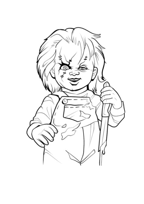 Penny Wise Coloring Pages, Best Coloring Pages For Adults, Horror Movies Coloring Pages, Horror Movie Characters Drawing Outline, Chucky Tattoo Outline, Scream Movie Coloring Pages, Chucky Tattoo Stencil Outline, Chucky Drawing Outline, Chucky Flash Tattoo