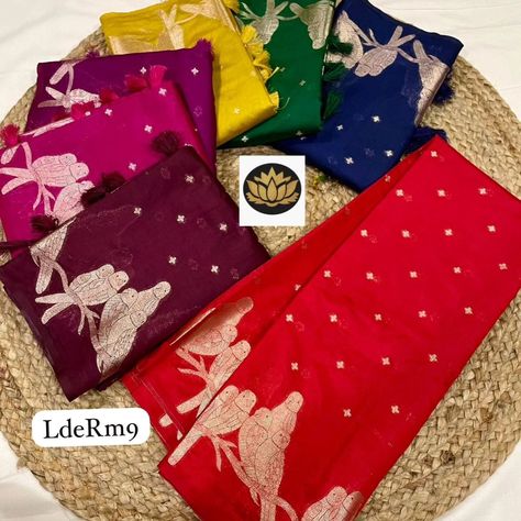 *LdeRm9* Premium quality 🥳 Trending Raw Mango silk allover parrots borders saree... weaving small motifs...Rich weaving pallu with tassels Buti blouse piece Soft n easy to Drape 🥳🪷...Feather touch Smooth Fabric 👌🏻👌🏻 *Selling price 2700+ship* Ready to ship Raw Mango Sarees, Small Motifs, Feather Touch, Raw Mango, Blouse Piece, Silk Saree, Borders, Tassels, Mango