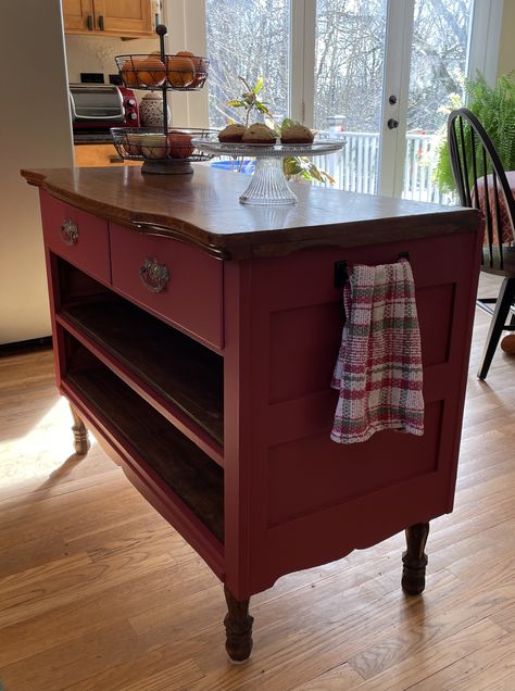 Dressers As Kitchen Islands, Diy Dresser Kitchen Island, Dresser Islands, Diy Wood Kitchen Island, Redone Cabinets, Diy Kitchen Island From Dresser, Dresser Into Kitchen Island, Upcycled Kitchen Island, Repurposed Kitchen Island