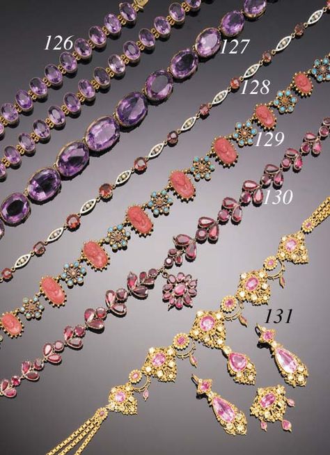 A late 19th Century gold and amethyst necklace and bracelet, Georgian Jewelry, Topaz Jewelry, Necklace And Bracelet, Amethyst Necklace, Cluster Earrings, Matching Bracelets, 19th Century, Topaz, Amethyst