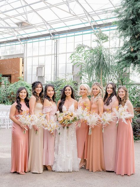 A boho-chic spring terra-cotta and peach wedding | 100 Layer Cake | Bloglovin’ Melon Color Dress, Blush Peach Bridesmaid Dresses, Dusty Salmon Bridesmaid Dresses, Hawaiian Shirt Wedding Party, Pink And Orange Bridesmaids Dresses, Dusty Coral And Blush Wedding, Pink And Peach Bridesmaid Dresses, Peach Bridesmaids Dresses, Peach Pink Bridesmaid Dresses