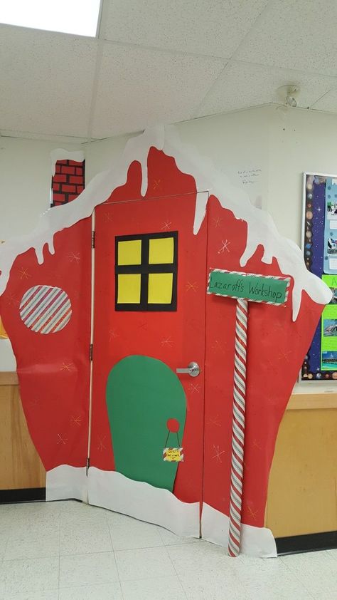 Office Christmas Door Contest Grinch, Whoville House Door Decoration, North Pole Christmas Decor Classroom, North Pole School Hallway, Whoville Classroom Door Decorations, Whoville Christmas Door Decoration, Whoville Christmas Decorations Classroom, Santas Workshop Door Classroom, North Pole Classroom Door