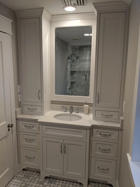 Bathroom Vanities With Towers, Small Bathroom Vanity With Storage Tower, Bathroom Vanity With Towers, Single Vanity With Storage Tower, Single Sink Vanity With Storage Tower, Bathroom Vanity With Storage Tower, Single Sink Bathroom Vanity Ideas, Outlets In Bathroom, Bathroom Vanity Remodel