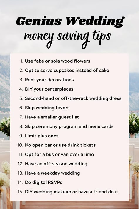 list of genius wedding money saving tips 1000 Wedding Budget, Saving Money Wedding Tips, Wedding Hacks Tips, Saving For A Wedding, Ways To Save Money On A Wedding, Wedding Money Saving Tips, Wedding Saving Tips, Wedding Budget Break Down, Dr Wedding